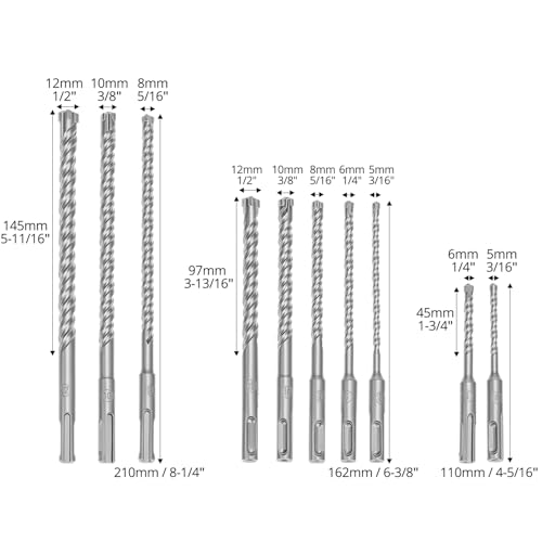 QWORK® 10PCS SDS Plus Rotary Hammer Drill Bit Set, With Tungsten Carbide Tips Forconcrete, Brick, And Stone And Masonry 2 QWORK® 10PCS SDS Plus Rotary Hammer Drill Bit Set, With Tungsten Carbide Tips Forconcrete, Brick, And Stone And Masonry - Image 2