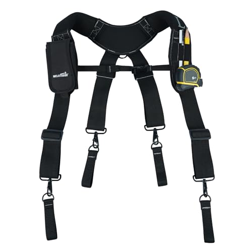 Image of MELOTOUGH Work Belt Suspender Tool Belt Suspenders Bag Suspenders for Men Heavy Duty with Gel Shoulder Pad Detachable Phone Holder for Construction /Electrician /Contractor /Carpenter