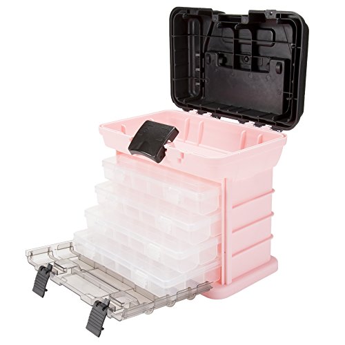 Portable Tool Box – Small Parts Organizer with Drawers and Customizable Compartments for Hardware, Fishing Tackle, Beads, or Crafts by Stalwart (Pink)
