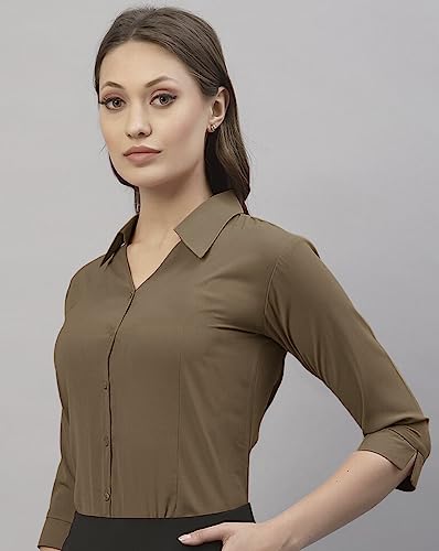 Image of EYEBOGLER Women Regular Fit Solid Spread Collar Casual Shirt