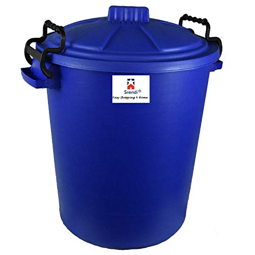Srendi® Small/Medium/Large Plastic Coloured Bin/Waterfroof/Rodent Proof/Ideal for Outdoor/Animal Feed/Food/Storage/Flour Locking Lid (50L, Blue)