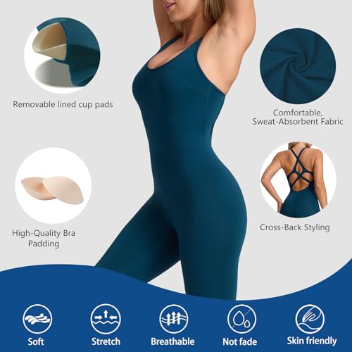 Image of LOVESOFT Workout Jumpsuits for Women Sleevesless Bodycon Backless Unitard