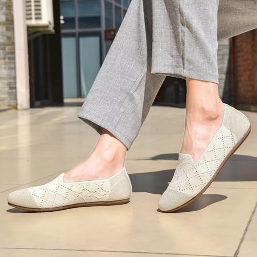 Image of poemlady Women's Ballet Flat Shoes Dress Shoes Knit Round Toe Slip On Ballerina Walking Flats Shoes for Woman Low Wedge Casual