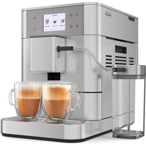 KitchenAid Cafetera espresso automática - KF7-20 recetas, doble dispensador, espumador de leche automático, pantalla táctil 6 cm, silenciosa y duradera - Acero KitchenAid Cafetera espresso automática - KF7-20 recetas, doble dispensador, espumador de leche automático, pantalla táctil 6 cm, silenciosa y duradera - Acero