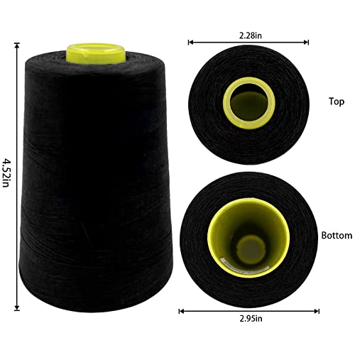 Tortoise 4 Cones of 3000 Yards Each Spool Thread for All Purpose Sewing, Serger, Overlock, Quilting, Machine - 100% Polyester - 20S/2 Black by tortoise - Image 2