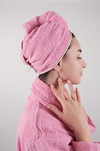 LLAMAXY 100% Pure Organic Cotton Hair Towel - Quick Twist Rapid Dry Turban Cap for Adults and Children - 3 Pack Pink - Image 2