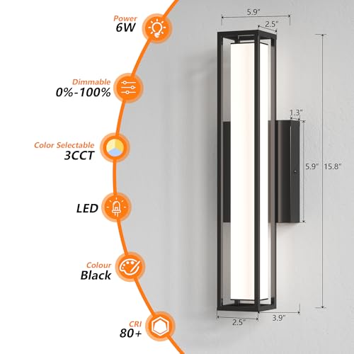 Image of LED Bathroom Vanity Light Over Mirror, 3CCT Dimmable Bathroom Light Fixture, 15.8 inch 6W Vanity Lighting Fixtures, Black Wall Sconce for Bedroom, Living Room