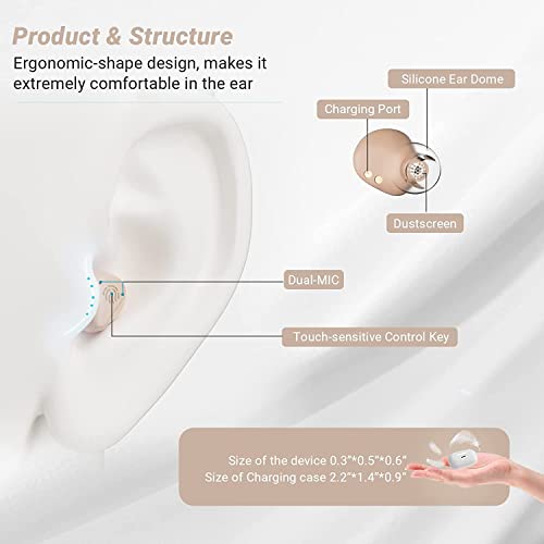 Advanced Rechargeable Hearing Aids Seniors Adults, 16-channel Digital Hearing Amplifiers, Dual Microphones, with Tinnitus Masking Mode, AT216 Pro, Pair (Beige)