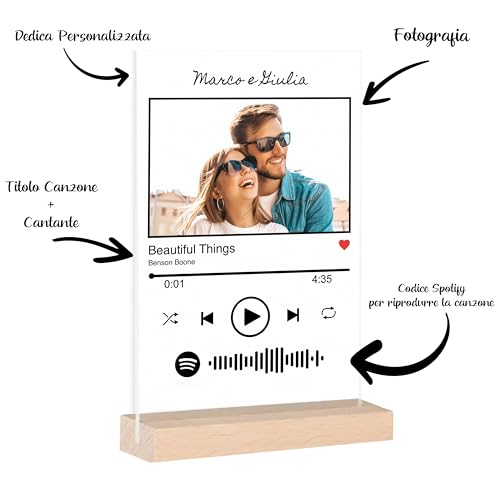 Targa Spotify Glass Personalizzata - Targa Musica con Foto e Codice Canzone Spotify. Regalo San Valentino - Gadget - Immagine 1