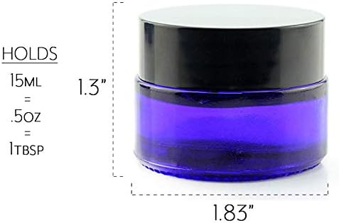 Cornucopia 15-Milliliter Cobalt Blue Glass Balm Jars (12-Pack); 1/2 oz Cosmetic Jars with Lined Black Plastic Lids