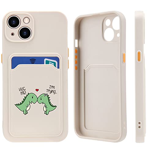 Idocolors Cartoon Dinosaur Phone Case With Wallet Card Holder For Iphone 12,Girly White Protective Cover Funny Couple Dinosaur Design Soft Tpu Bumper Ultra Slim Shockproof Case For Iphone 12 #TOP1