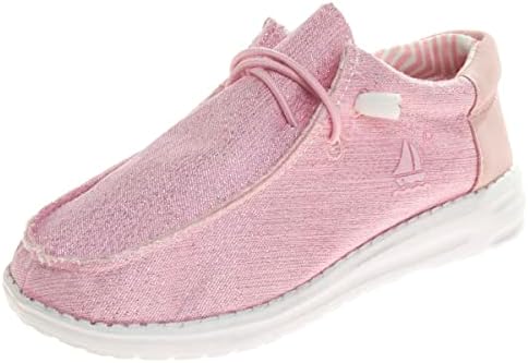 Josmo Kids Sail Slip on Shoes - Little Kids Boys Girl Loafers Casual Canvas lace up - Pink Glitter (1 Big Kid)