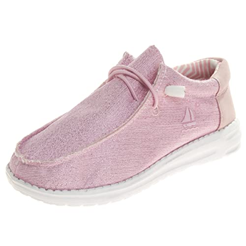 Josmo Kids Sail Slip On Shoes - Little Kids Boys Girl Loafers Casual Canvas Lace Up - Pink Glitter (1 Big Kid) #TOP7