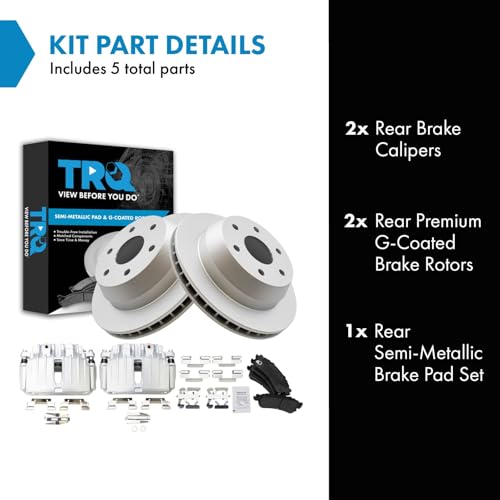 Image of TRQ Rear Brake Pad and Rotor Set Semi Metallic Coated Rotors Calipers Compatible with 2002-2004 2006 Chevrolet Silverado 1500 2000-2001 GMC Yukon XL 1500