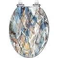 Elongated Toilet Seat Natural marbles texture and surface perfect blue onyx Resin Toilet Seat with Quietly Close Quick Release Hinges Decorative Toilet Seat with Cover Easy to Clean and Install