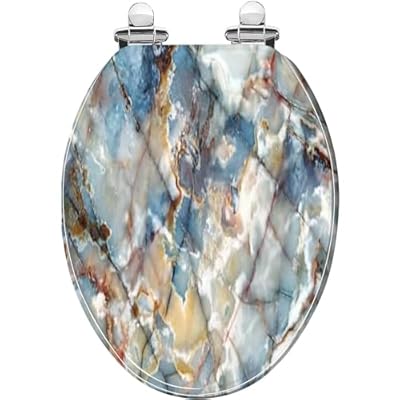 Elongated Toilet Seat Natural marbles texture and surface perfect blue onyx Resin Toilet Seat with Quietly Close Quick Release Hinges Decorative Toilet Seat with Cover Easy to Clean and Install
