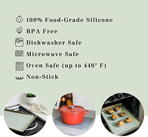 The Silicone Kitchen Silicone Oven Baking Mats - Dishwasher Safe, BPA Free, Extra Thick - Quarter Sheet (8"x11.75") - Green/Gray