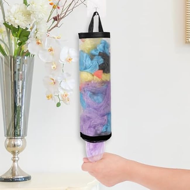 2 Pack Grocery Bag Holder Plastic Bag Holder Breathable Mesh Hanging Plastic Storage Bags Holder Plastic Bag Organizer Trash Bag Organizer, 11x7.7, Black, 577259_1_R2z9apUQ6