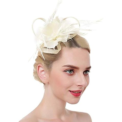 Onefeart Feder Haarschmuck Clips für Frauen Feder Blume Gestalten Braut Kopfschmuck Party Haarschmuck Beige Cover