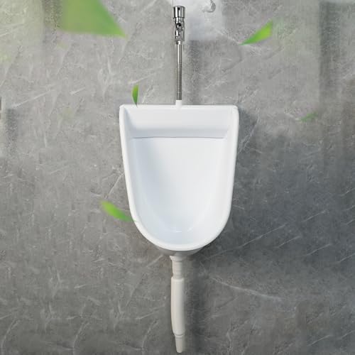 Men Wall-Mounted Urinals for Public Toilet, All-in-one Commercial Flushing Washout Plastic Urinal Trough Male with Hardware for Diner/Church/Garage