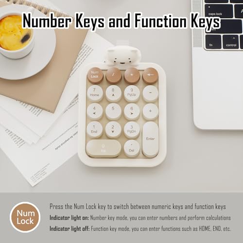 Cute Wireless Numeric Keypad with Silicone Bear, Colorful Round Keycaps, 2.4G USB Wireless Connection, Portable Financial Accounting Numpad Number Keyboard, Suitable for PC, Laptop (MilkTea) by Lomiluskr - Image 8