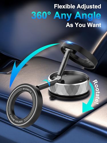 Bensejk Vacumm Magnetic Phone Holder, Magnetic Phone Holders for car, Suction Cup&Nano Gel&N55 Strong Magnet, Magsafe Phone Mount of Car Accessories for iPhone 17 16 15 14 13 (Silver) — view 4