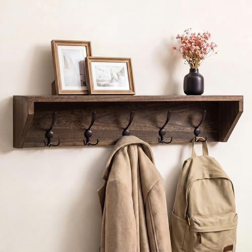 Geelin 35 Inch Wall Shelf with Hooks and Shelf Organizer