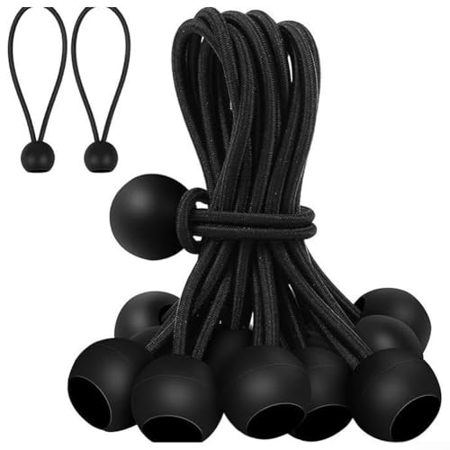 Oniissy Paquete de 30 tensores de cuerda elástica para tensores de cuerda elástica con bola, bandas elásticas de goma para tienda de campaña, toldo, almacenamiento de equipo al aire libre, color negro