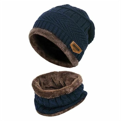 Image of F Y V Baby Kids Winter Beanie Cap with Warm Knitted Woollen Fur Lined Hat for Boys and Girls Age 1 to 6 Years Soft Stretchable Winter Cap Ear Cover