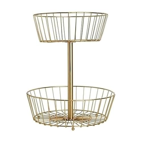 Gourmet Basics by Mikasa Geneva 2-Tier Countertop Fruit Basket Gold-Finish Metal Storage Stand for Kitchen Countertop Organization Produce Display