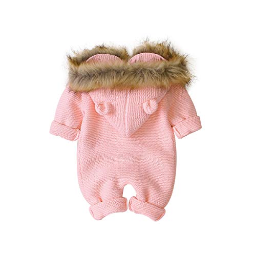 Toddler Baby Girl Sweater Long Sleeve Hooded Bear 3D Ear Baby Cardigan Feather Girl 's Jacket Sweatshirt Clothes (Pink, 12-18 Months)
