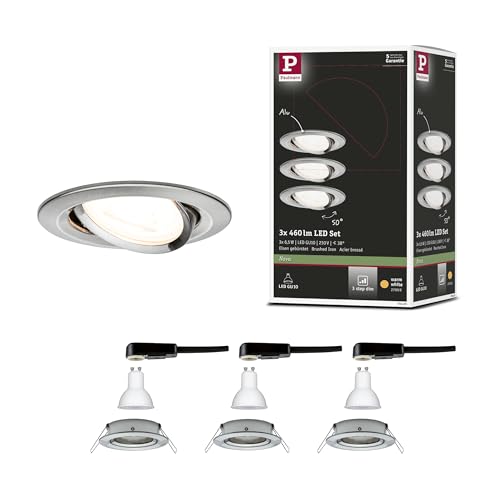 Paulmann Einbauleuchte LED Nova rund 6,5W GU10 Eisen IP23 sprühwassergeschützt 3er-Set schwenkbar 3-Stufen-Dimmbar