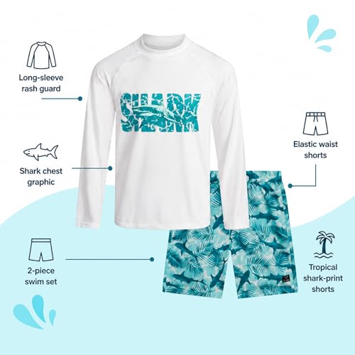 Image of Big Chill Boys Rash Guard Set - 2 Piece UPF 50+ Boys Swim Trunks & Long Sleeve Boy Swim Shirt Youth Bathing Suit Swimwear Set