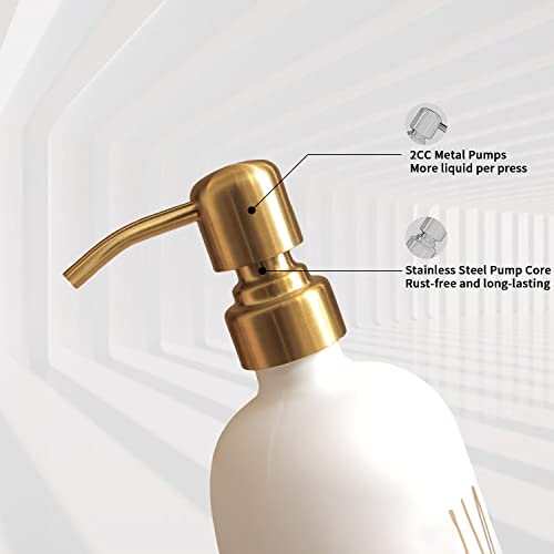 Prus Waso Bathroom Soap Dispenser Set, Contains Glass Soap Dispenser and Lotion Dispenser. Soap and Lotion Dispenser Set with Stainless Steel Pump & White Tray, Perfect for Bathroom Decor. (White)