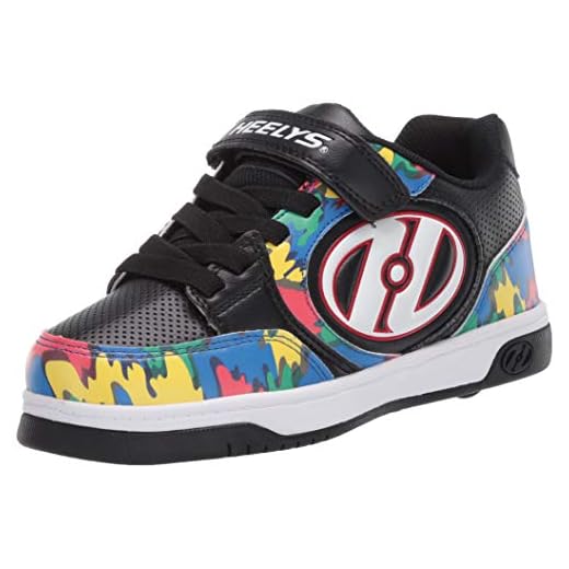 Heelys Unisex-Kid's Plus X2 Wheeled Heel Shoe, Black W/Multi Color, M050 M US Big Kid