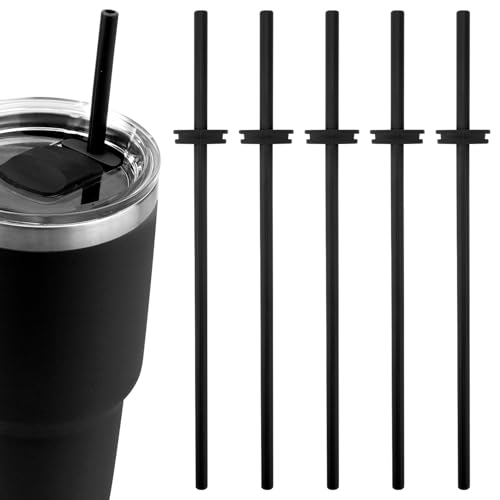 5pcs Silicone Straws for Yeti Rambler, Reusable Straws BPA Free Straw for 20 30 oz Tumbler with Magslider Lid, Replacement Shatter-Resistant Cup Accessories for Yeti (Black)