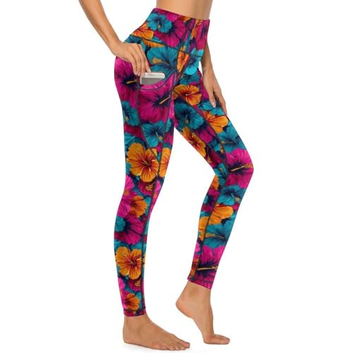 Legging imprimé fleurs tropicales femme pantalon de yoga taille haute élastique