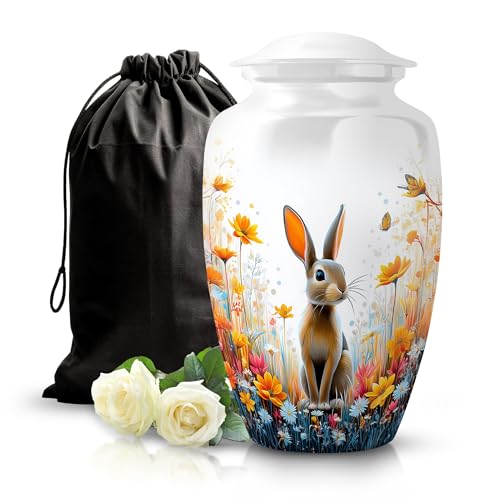 Image of Rabbit Urn - Large Urn Human Ash Adult - 10 Inch - Large with Velvet Bag - Cremation Urns for Adult Men & Women - Memorial Ash Urns - Human Remains Urns