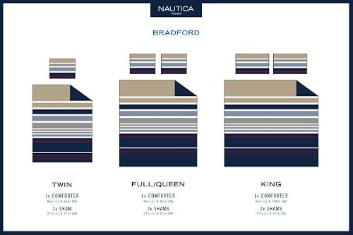 Nautica Home Bradford Collection 100% Cotton Cozy & Soft, Durable & Breathable Striped Reversible Comforter Matching Sham, 2-Piece Bedding Set, Twin, Size_Name #TOP6