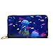 Produktbild JHGFG Mode Handtasche Reißverschluss Brieftasche Aquarium Quallen Fisch Algen Telefon Kupplung Geldbörse Abendkupplung Blockieren Leder Brieftasche Multi Card Organizer