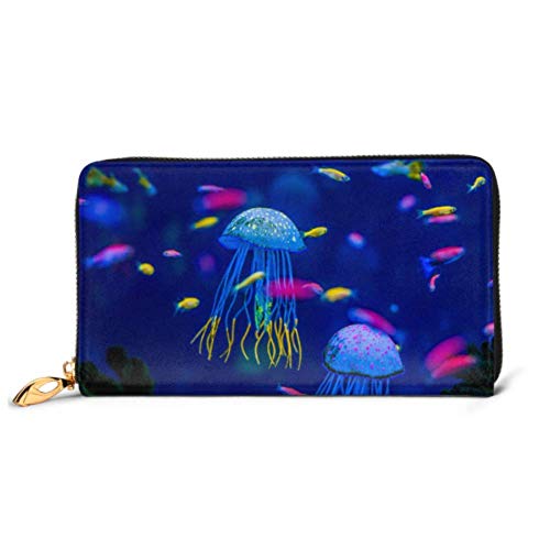 Preisvergleich Produktbild JHGFG Mode Handtasche Reißverschluss Brieftasche Aquarium Quallen Fisch Algen Telefon Kupplung Geldbörse Abendkupplung Blockieren Leder Brieftasche Multi Card Organizer