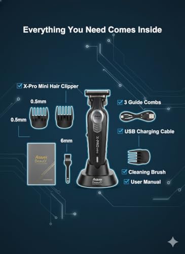 Image of ASBAH Professional X-Pro Mini Hair Clipper - High Efficiency, 3 Guide Combs, Carbon-Treated Precision Blades, Super Silent, Lithium Battery, One-Year Warranty, Lifetime Repairs & Service