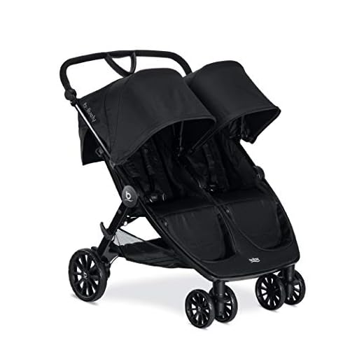Britax B-Lively Double Stroller, Raven - Quick Self Standing Fold, Adjustable Handlebar, All Wheel Suspension