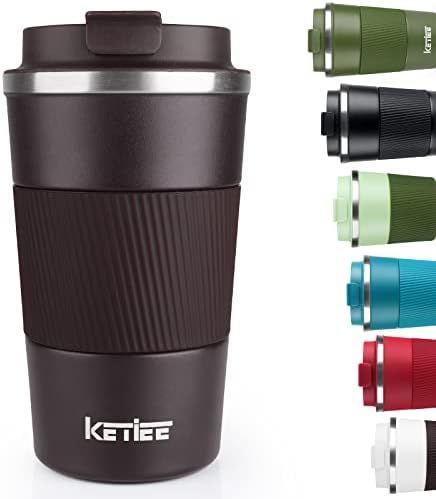 Travel Mugs,KETIEE 380ml Insulated Coffee Cup with Leakproof Lid,Reusable Coffee Cups Travel Cup,Coffee Travel Mug,Double Walled Coffee Mug,Stainless Steel Thermal Mug for Hot Cold Drinks,Blue