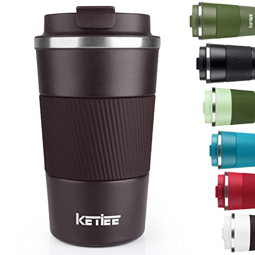 KETIEE Coffee Mug to Go, 510 ml Thermal Coffee-to-Go, Coffee Mug, Thermal Double-Walled Travel Mug, Vacuum Insulated Mug with Leak-proof Lid for Coffee and Tea, Brown