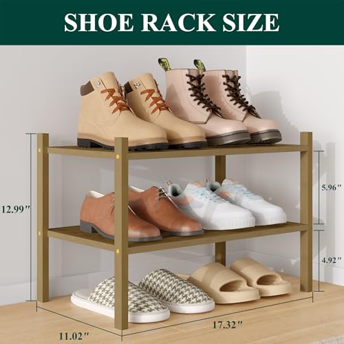 Image of Smiry Bamboo Shoe Rack, 5 Horizontal Slats, 2 Tier - 17.3 inch Wide, Walnut