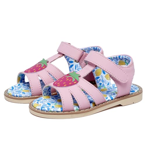 Girls' Open Toe Double Button Genuine Leather Soft Anti Slip Summer Sandals, Breathable Princess Sandals (Girl/Children)