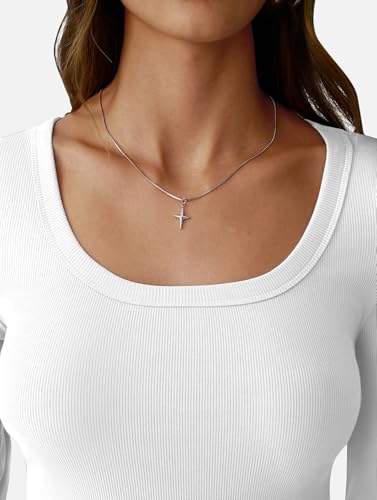 GKBK Womens 3/4 Sleeve Scoop Neck Tops Ribbed Knit Slim Fitted Casual Basic Tee Shirts 2026 Summer Fashion Trendy Work Casual T-Shirt Workout Outfits Thermal Undershirts Layering Clothes White L — view 5