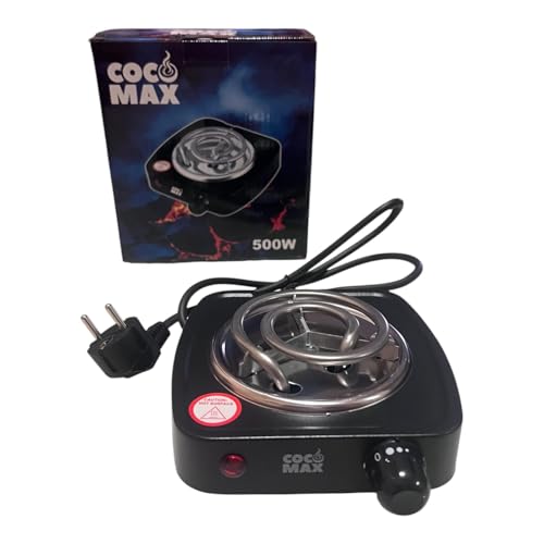 COCO MAX - Hornillo Eléctrico Portátil de 500W, Encendedor de Carbón para Cachimba o Shisha, Antiadherente Esmaltado de Acero Inoxidable