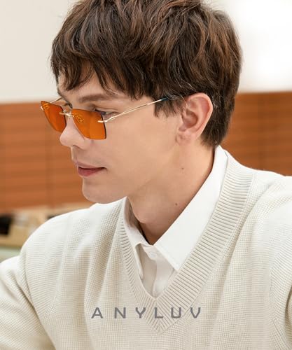 Image of ANYLUV Rimless Blue Light Glasses for Women /Men, Fashion Lightweight Blue Light Blocking Glasses with Stylish Metal Temples